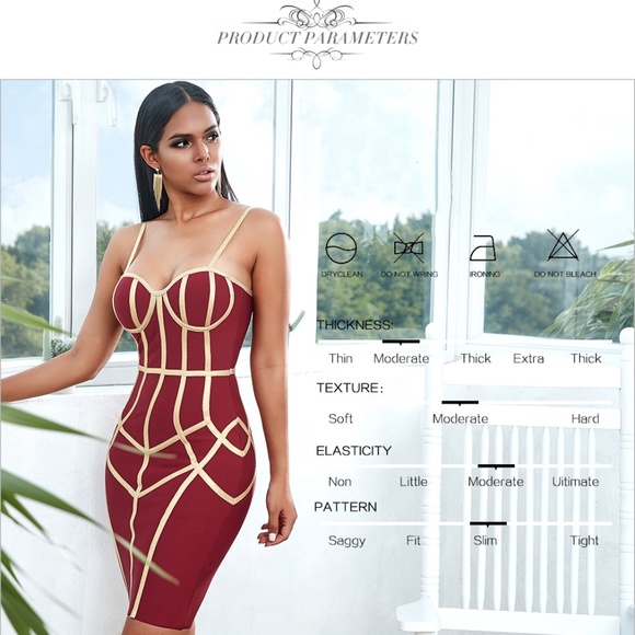 🎥 Bandage Slim Dress with Contrast Trim Burgundy - Picture 5 of 15